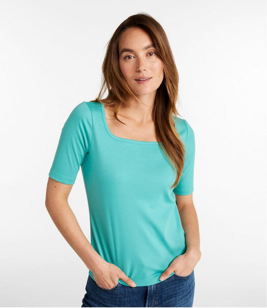 Women's Pima Cotton Tee, Soft Squareneck Elbow-Sleeve | L.L.Bean online