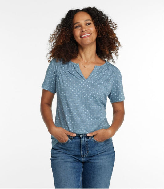 Women's Organic Cotton Tee, Smocked Notch-Neck Short-Sleeve Print | L.L.Bean sale