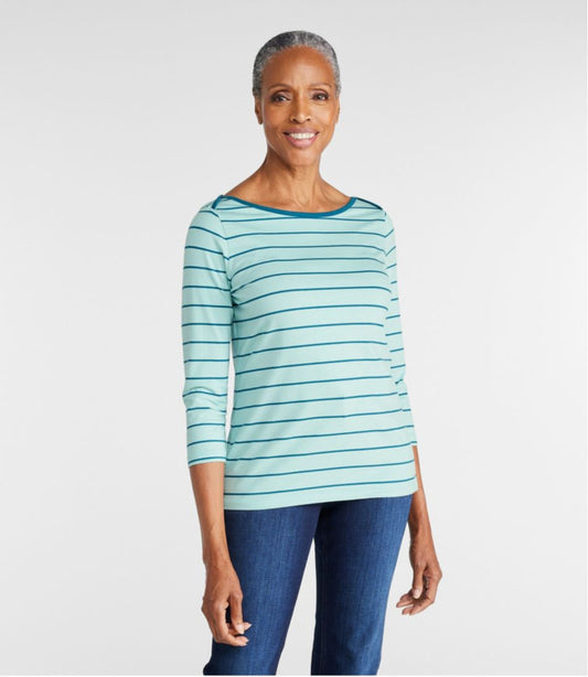 Women's Soft Stretch Supima-Blend Tee, Three-Quarter-Sleeve Boatneck Stripe | L.L.Bean on sale
