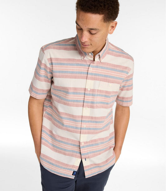 Men's Comfort Stretch Chambray Shirt, Traditional Untucked Fit, Short-Sleeve, Stripe | L.L.Bean on sale