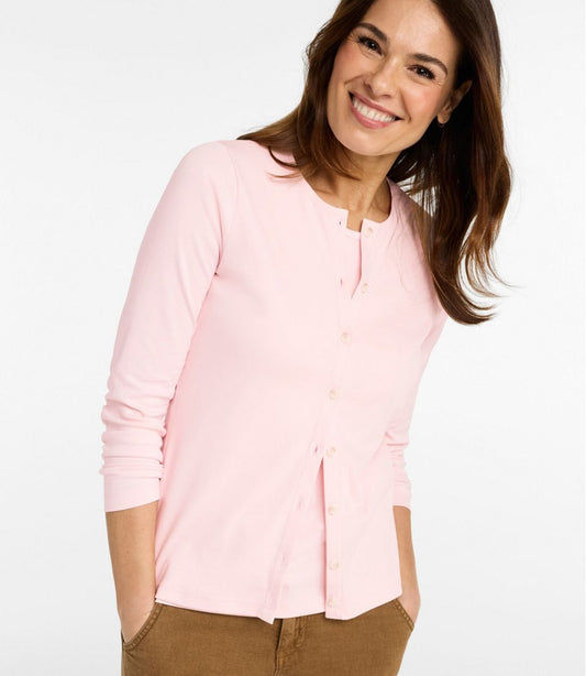 Women's Pima Cotton Tee, Long-Sleeve Crewneck Cardigan | L.L.Bean online