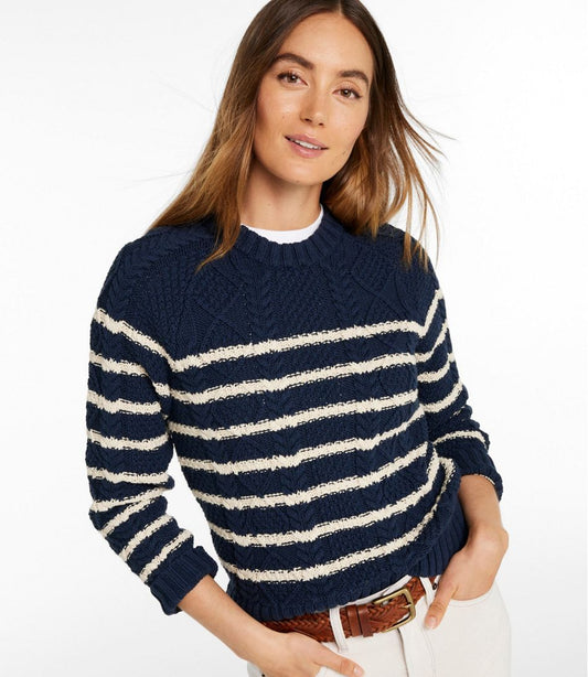 Women's Signature Cotton Fisherman Sweater, Crewneck Stripe | L.L.Bean for sale