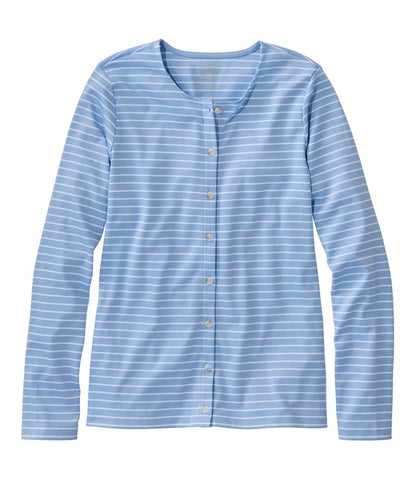 Women's Pima Cotton Tee, Long-Sleeve Crewneck Cardigan Stripe | L.L.Bean discount