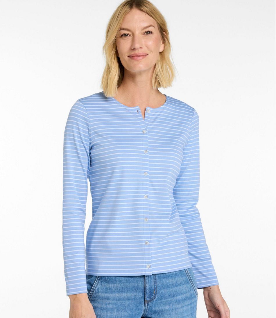 Women's Pima Cotton Tee, Long-Sleeve Crewneck Cardigan Stripe | L.L.Bean discount