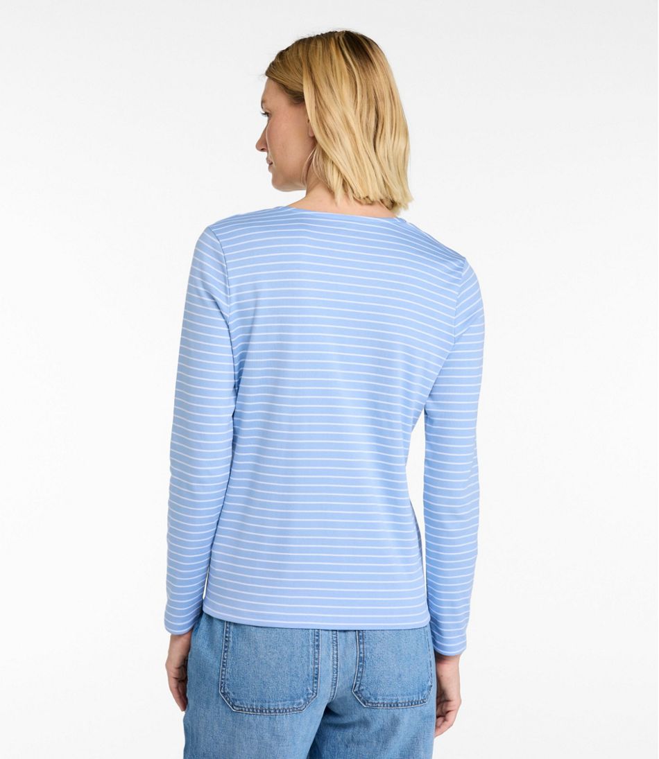 Women's Pima Cotton Tee, Long-Sleeve Crewneck Cardigan Stripe | L.L.Bean discount