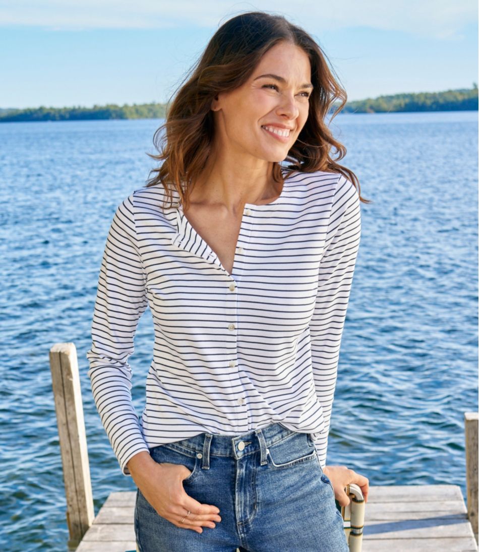 Women's Pima Cotton Tee, Long-Sleeve Crewneck Cardigan Stripe | L.L.Bean discount