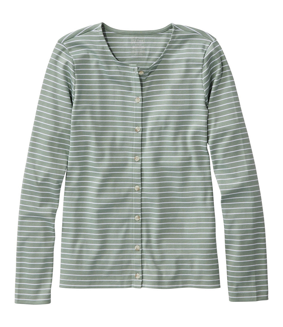 Women's Pima Cotton Tee, Long-Sleeve Crewneck Cardigan Stripe | L.L.Bean discount - US 7767