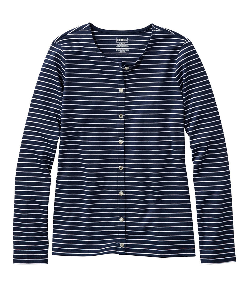 Women's Pima Cotton Tee, Long-Sleeve Crewneck Cardigan Stripe | L.L.Bean discount - US 7767