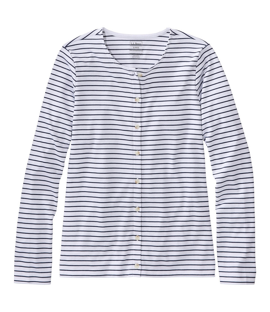 Women's Pima Cotton Tee, Long-Sleeve Crewneck Cardigan Stripe | L.L.Bean discount - US 7767