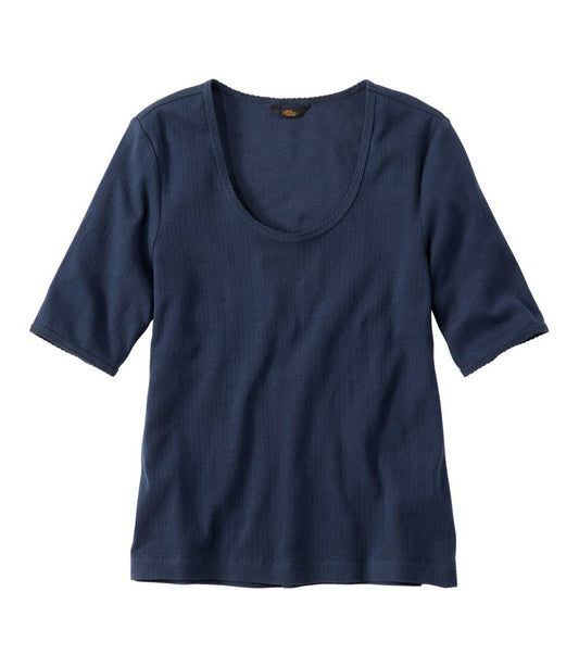 Women's Signature Premium Essential Pointelle Tee, Elbow-Sleeve Scoopneck | L.L.Bean sale