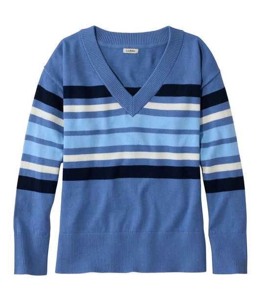 Women's Cotton/Cashmere Sweater, V-Neck Stripe | L.L.Bean discount
