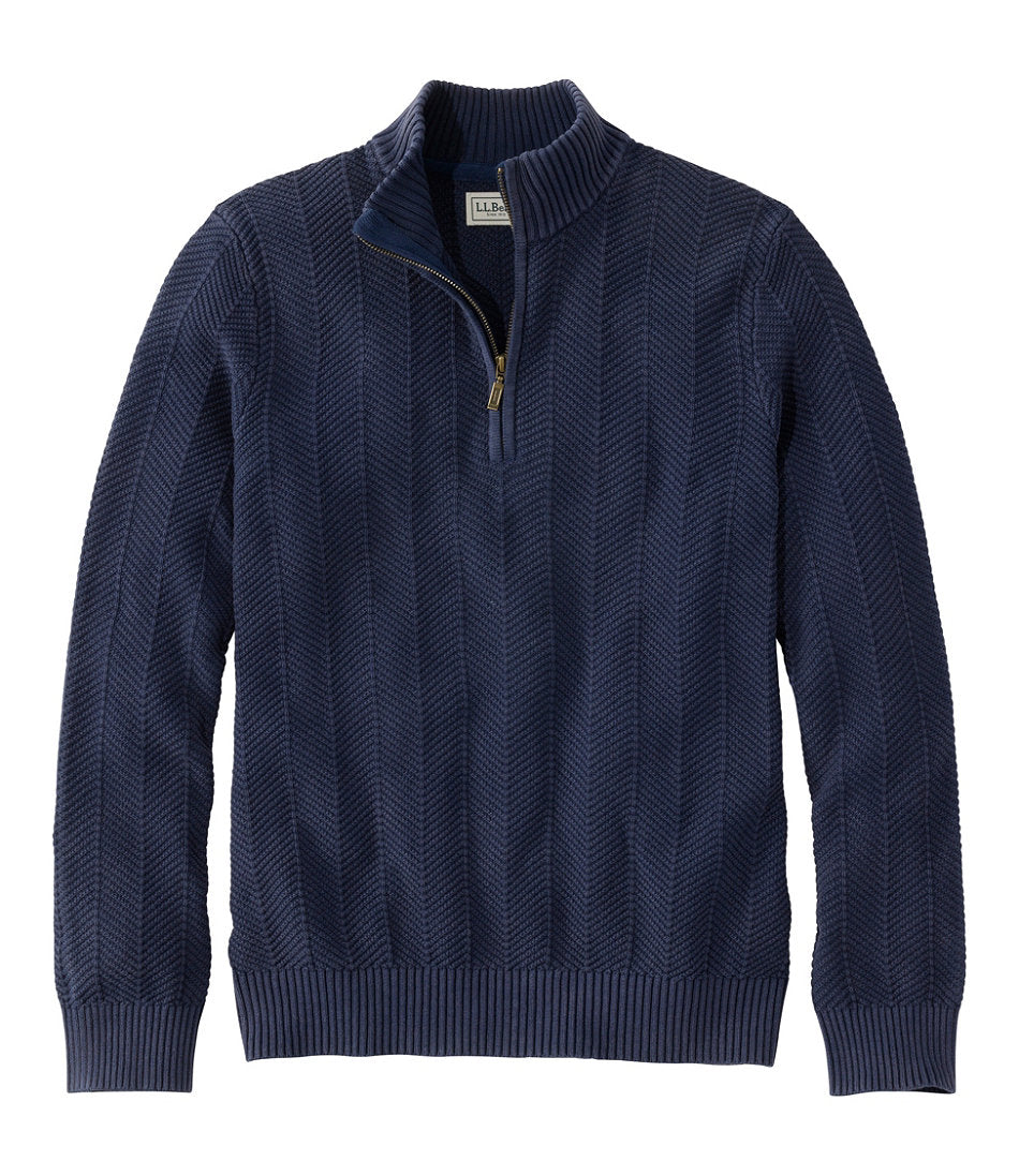 Men's Sunwashed Textured Cotton Sweater, Herringbone 1/4 Zip | L.L.Bean near me - US 5427