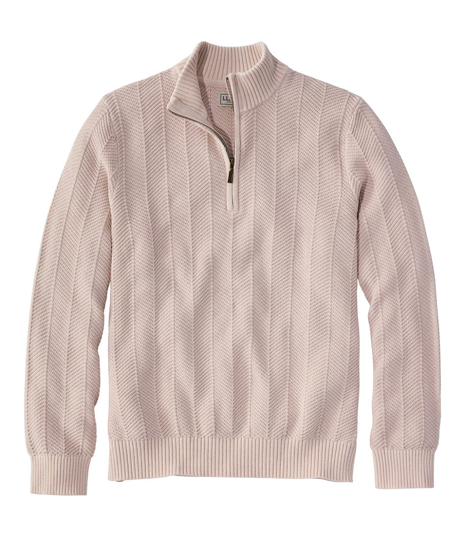 Men's Sunwashed Textured Cotton Sweater, Herringbone 1/4 Zip | L.L.Bean near me - US 5427