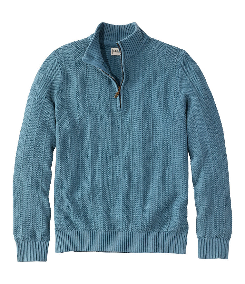 Men's Sunwashed Textured Cotton Sweater, Herringbone 1/4 Zip | L.L.Bean near me - US 5427