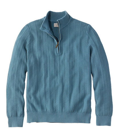 Men's Sunwashed Textured Cotton Sweater, Herringbone 1/4 Zip | L.L.Bean near me - US 5427