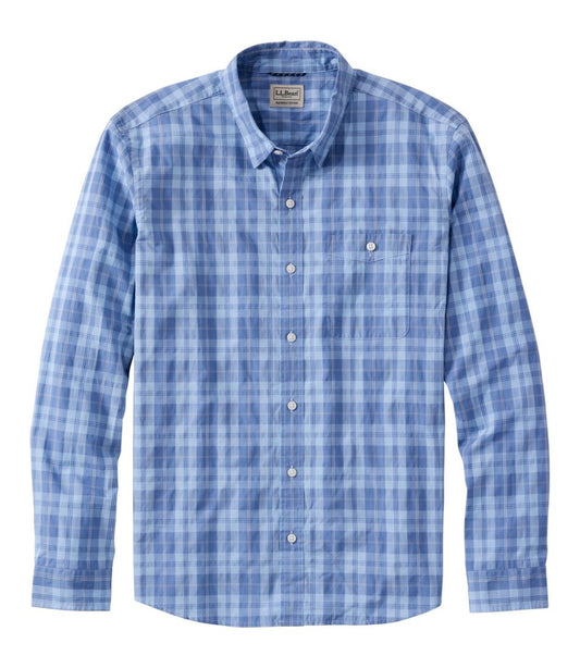 Men's Comfort Stretch Performance® Chambray Shirt, Long-Sleeve, Slightly Fitted Untucked Fit, Plaid | L.L.Bean online