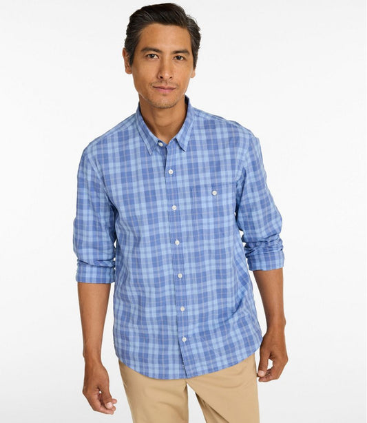 Men's Comfort Stretch Performance® Chambray Shirt, Long-Sleeve, Slightly Fitted Untucked Fit, Plaid | L.L.Bean online