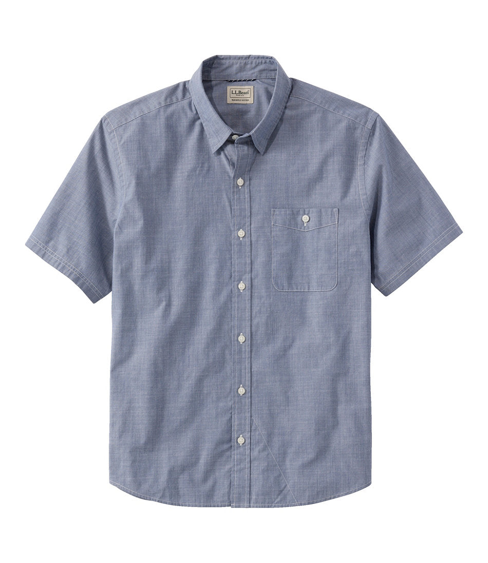 Men's Comfort Stretch Performance® Chambray Shirt, Short-Sleeve, Slightly Fitted Untucked Fit | L.L.Bean online - US 7546