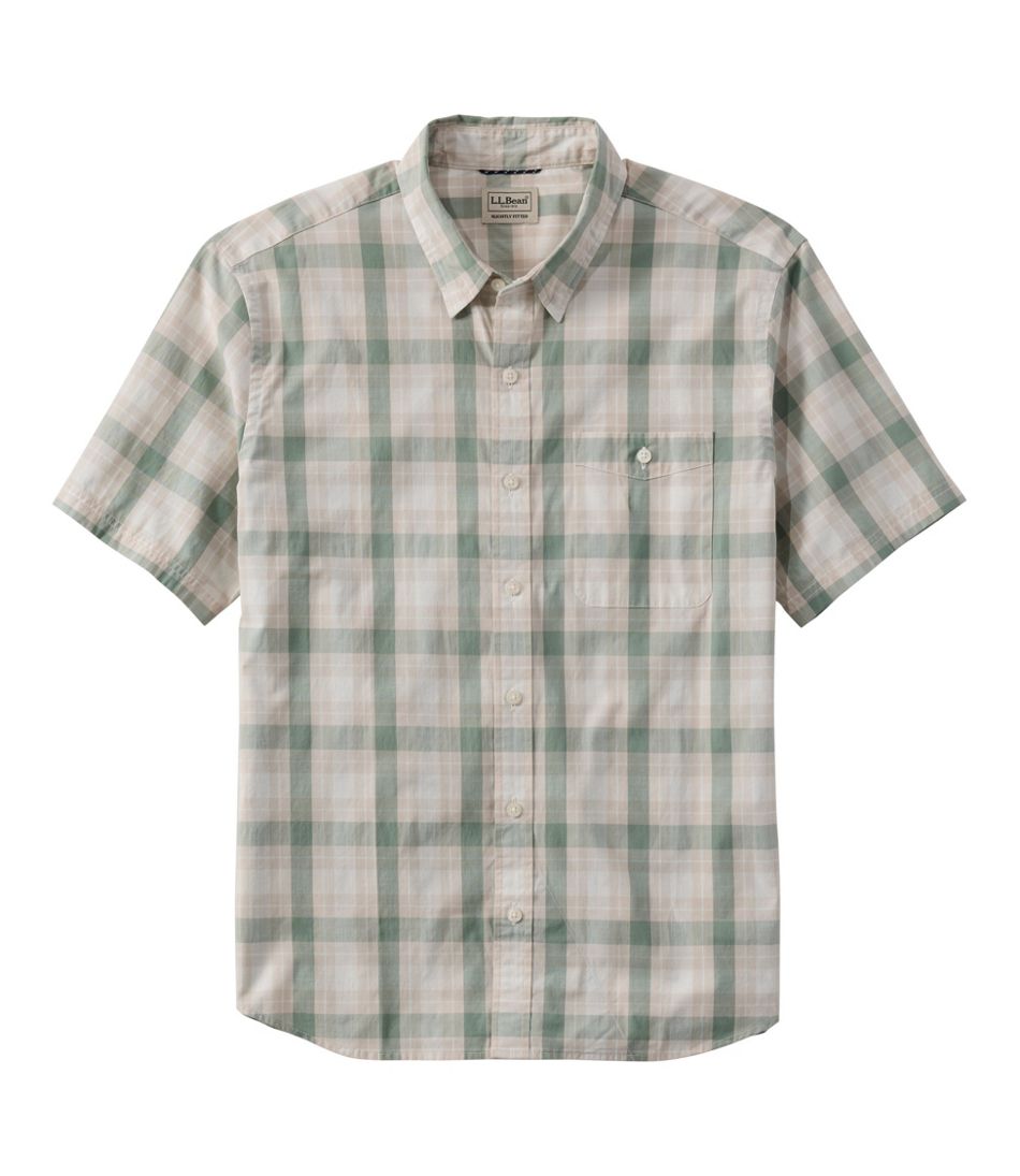 Men's Comfort Stretch Performance® Chambray Shirt, Short-Sleeve, Slightly Fitted Untucked Fit, Plaid | L.L.Bean on sale