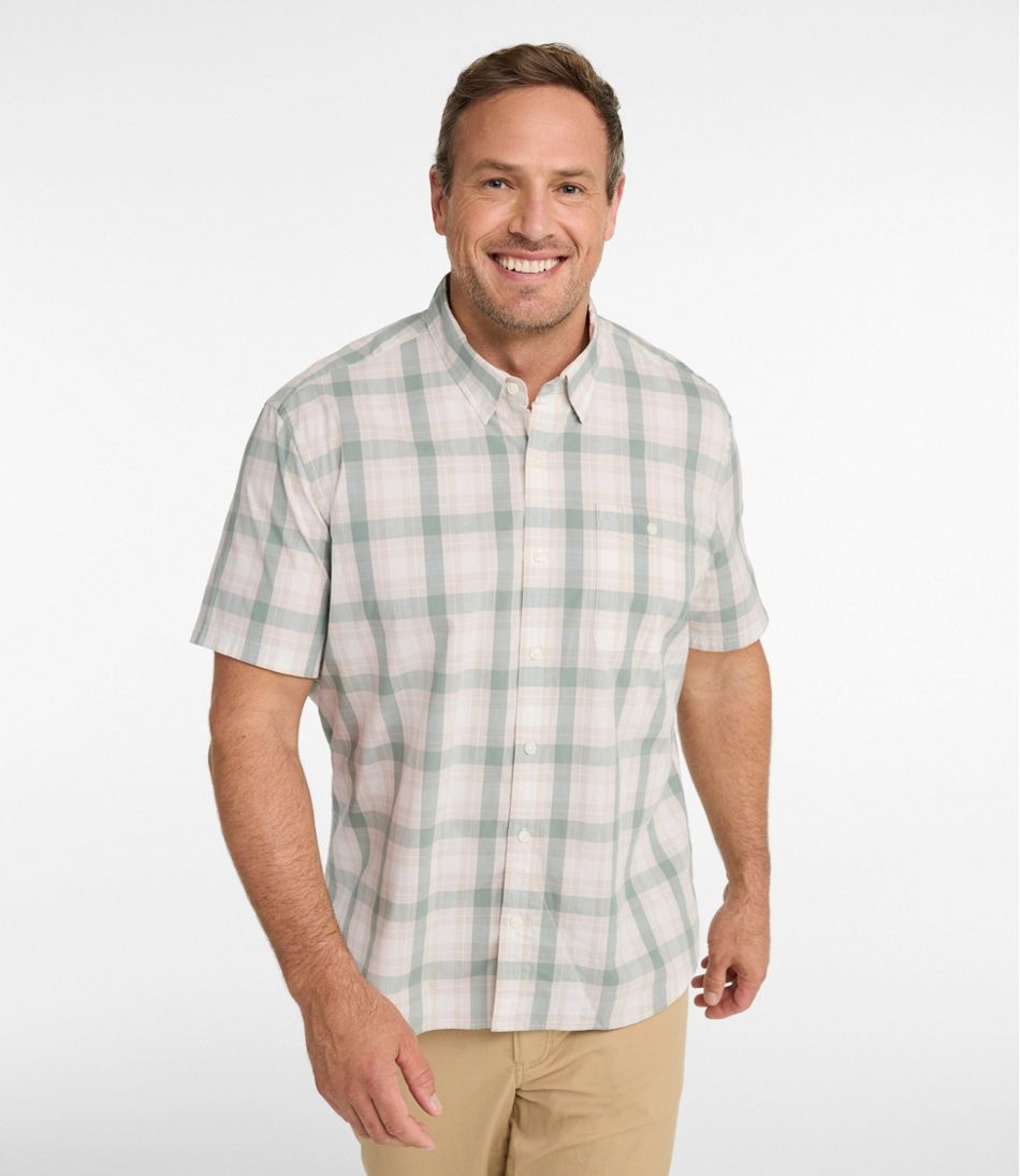 Men's Comfort Stretch Performance® Chambray Shirt, Short-Sleeve, Slightly Fitted Untucked Fit, Plaid | L.L.Bean on sale