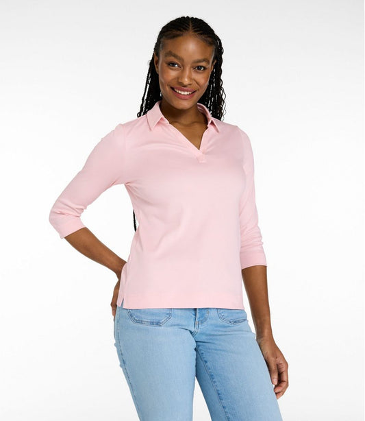 Women's Pima Cotton Tee, Three-Quarter-Sleeve Polo | L.L.Bean discount