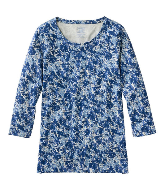 Women's Pima Cotton Shaped Jewelneck Tee, Three-Quarter-Sleeve Print | L.L.Bean for sale