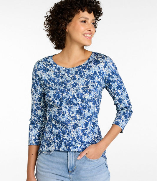 Women's Pima Cotton Shaped Jewelneck Tee, Three-Quarter-Sleeve Print | L.L.Bean for sale