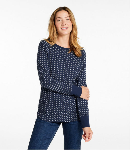 Women's Unshrinkable Mini-Waffle Tee, Long-Sleeve Crewneck Stripe | L.L.Bean outlet