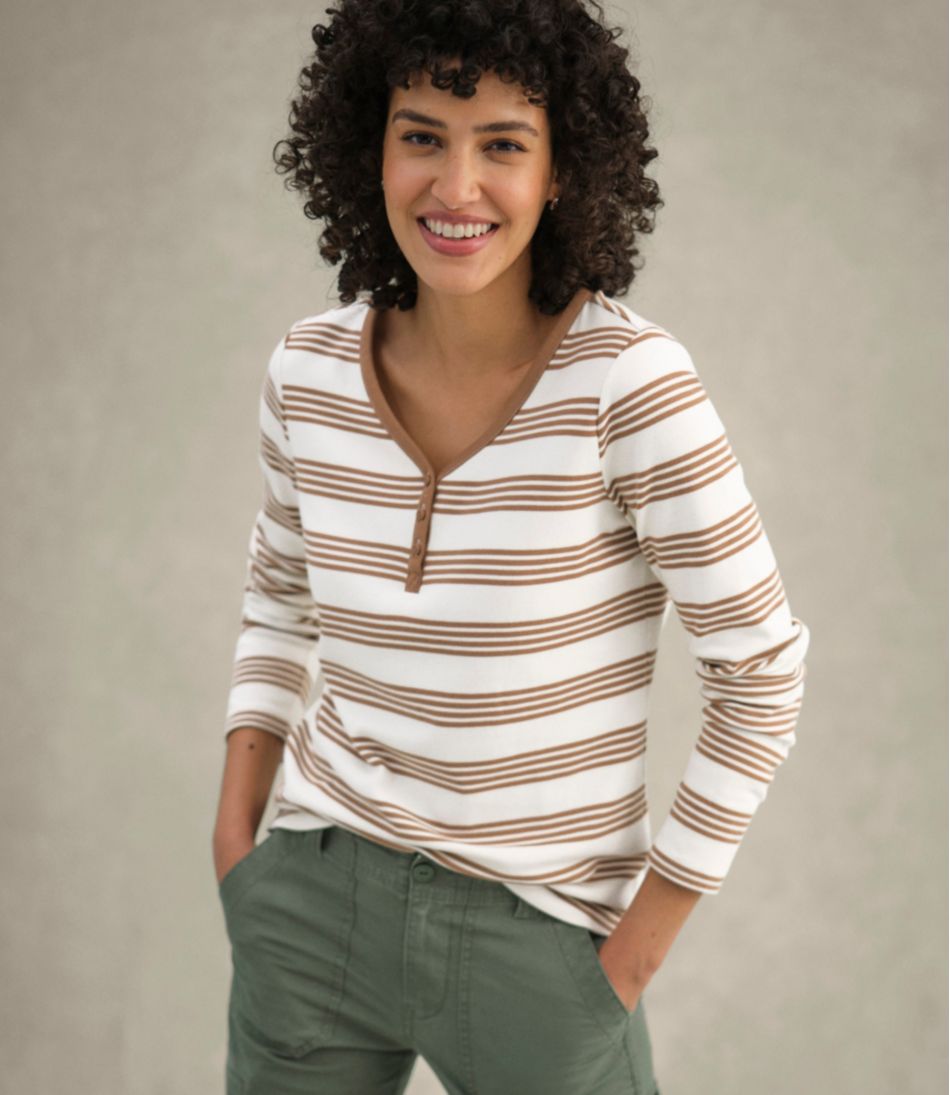 Women's L.L.Bean V-Neck Henley, Long-Sleeve Stripe | L.L.Bean near me
