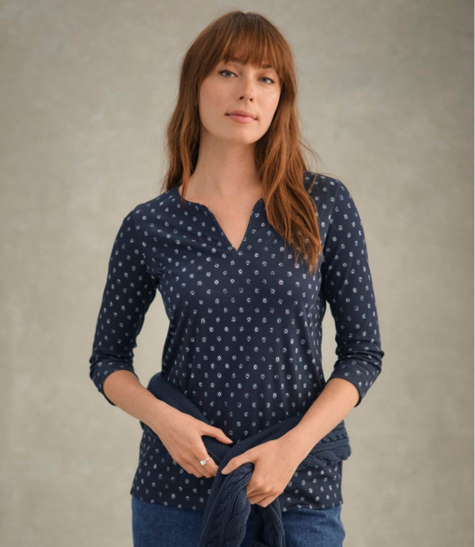 Women's Pima Cotton Tunic, Three-Quarter-Sleeve Splitneck Print | L.L.Bean discount