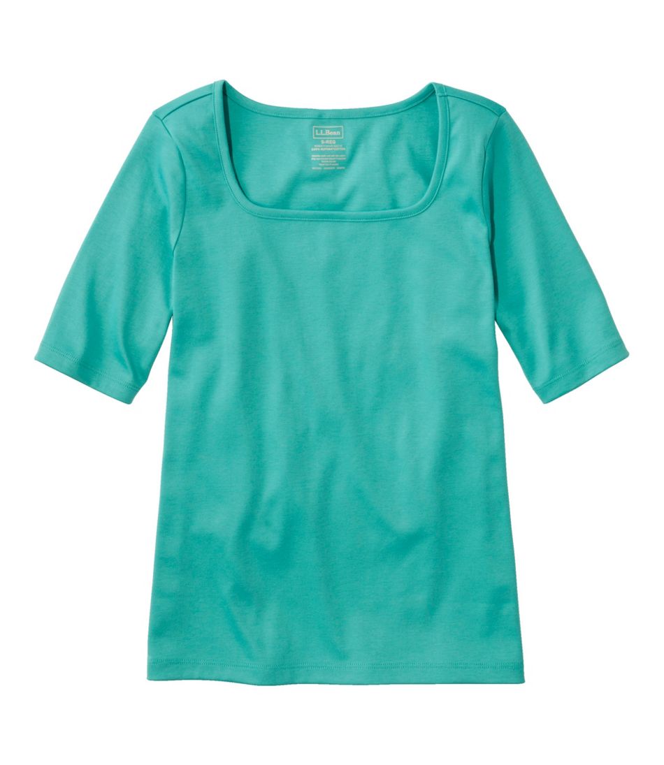 Women's Pima Cotton Tee, Soft Squareneck Elbow-Sleeve | L.L.Bean online