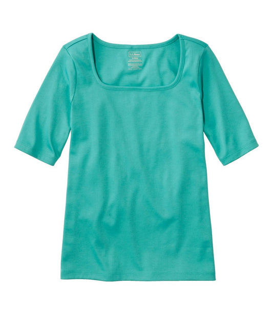 Women's Pima Cotton Tee, Soft Squareneck Elbow-Sleeve | L.L.Bean online