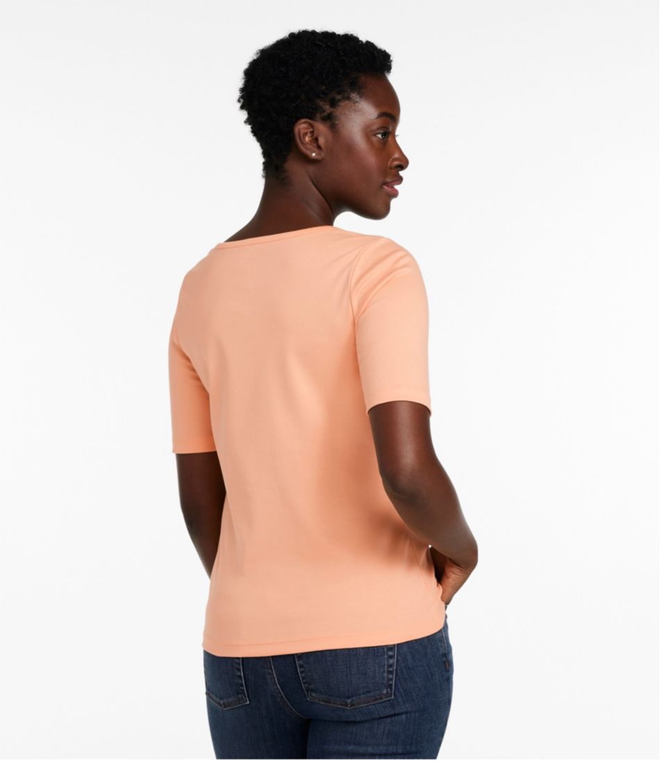 Women's Pima Cotton Tee, Soft Squareneck Elbow-Sleeve | L.L.Bean online