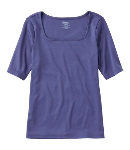 Women's Pima Cotton Tee, Soft Squareneck Elbow-Sleeve | L.L.Bean online - US 3258