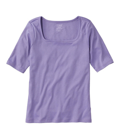 Women's Pima Cotton Tee, Soft Squareneck Elbow-Sleeve | L.L.Bean online - US 3258