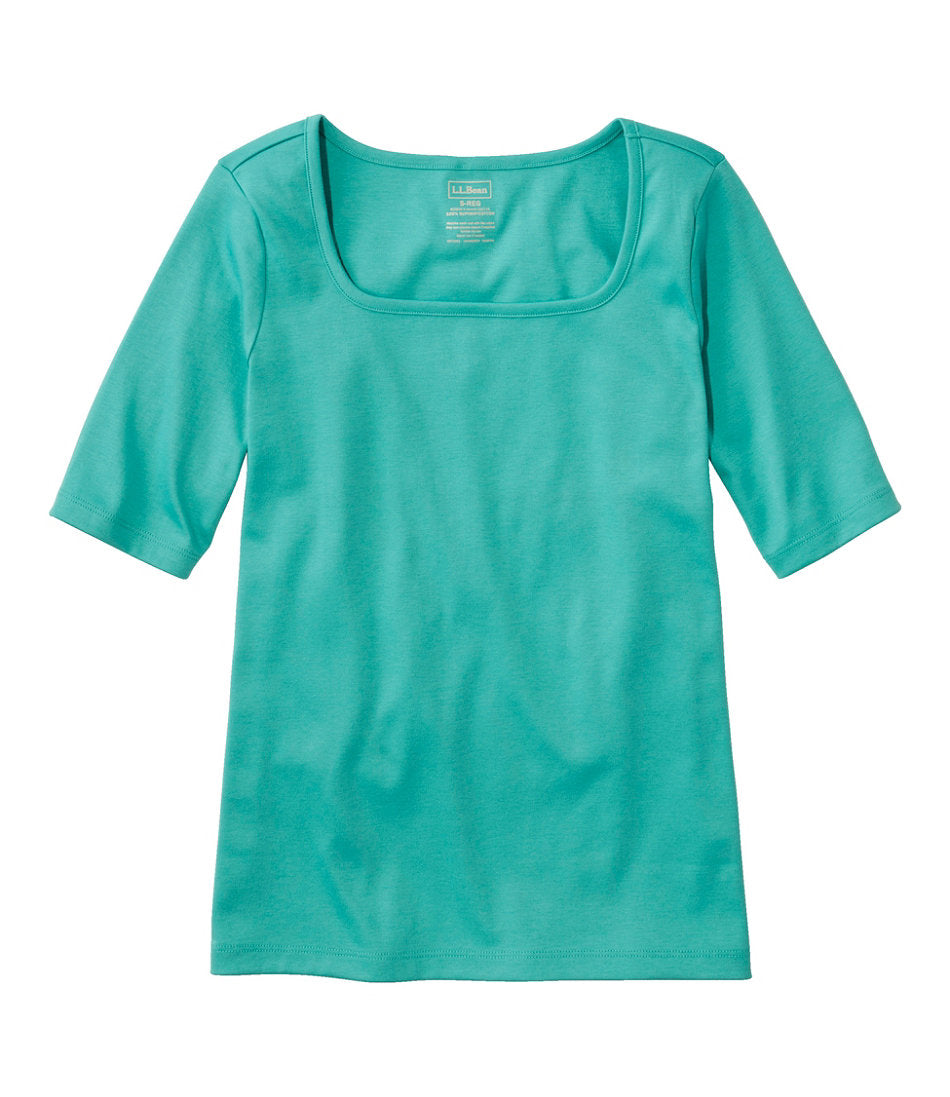 Women's Pima Cotton Tee, Soft Squareneck Elbow-Sleeve | L.L.Bean online - US 3258