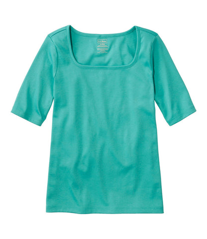 Women's Pima Cotton Tee, Soft Squareneck Elbow-Sleeve | L.L.Bean online - US 3258