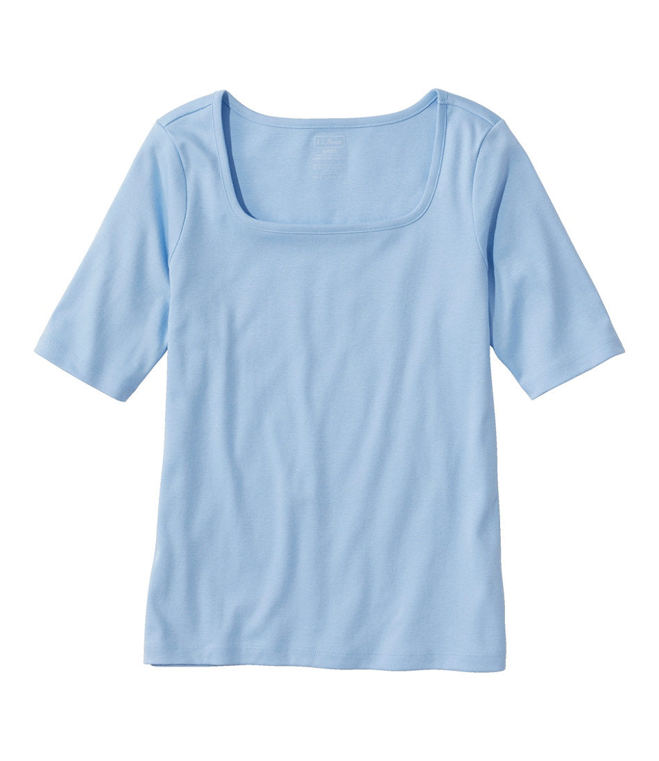 Women's Pima Cotton Tee, Soft Squareneck Elbow-Sleeve | L.L.Bean online - US 3258