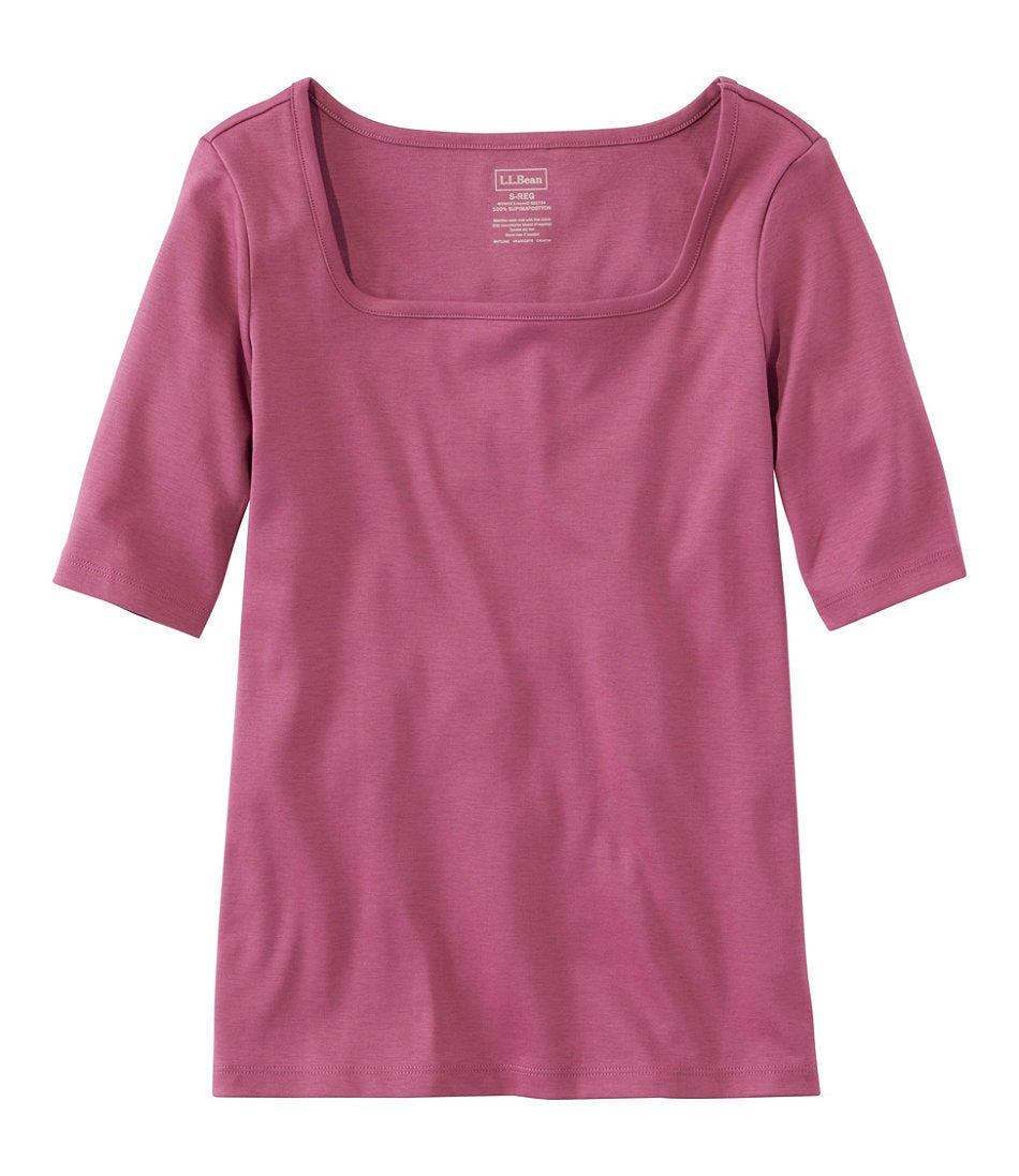 Women's Pima Cotton Tee, Soft Squareneck Elbow-Sleeve | L.L.Bean online - US 3258