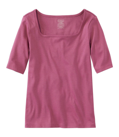 Women's Pima Cotton Tee, Soft Squareneck Elbow-Sleeve | L.L.Bean online - US 3258