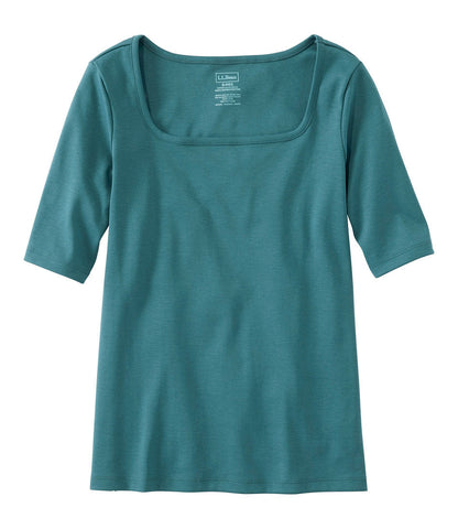 Women's Pima Cotton Tee, Soft Squareneck Elbow-Sleeve | L.L.Bean online - US 3258