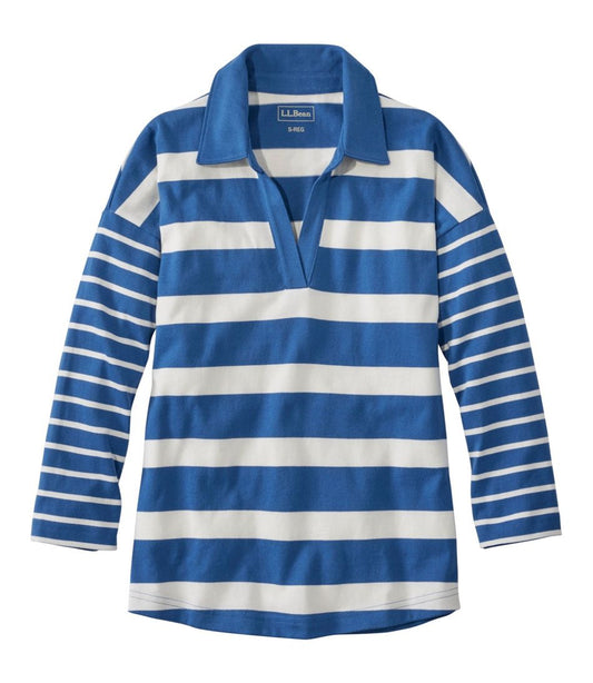 Women's Heritage Mariner Top, Splitneck Polo Three-Quarter-Sleeve, Block Stripe | L.L.Bean on sale