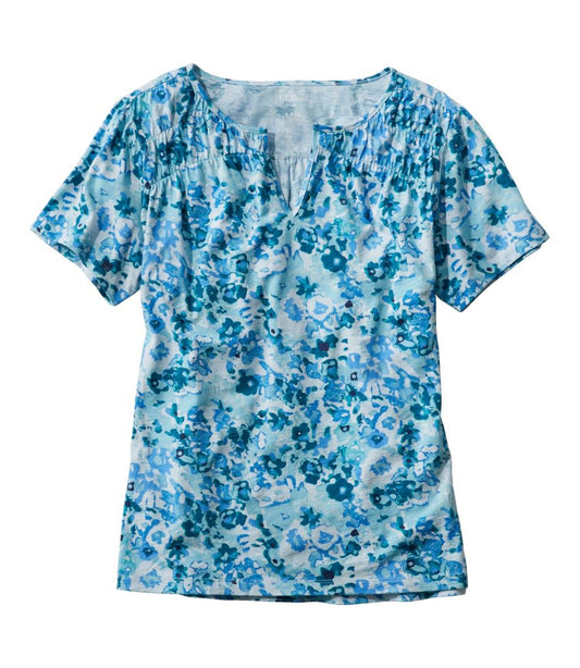 Women's Organic Cotton Tee, Smocked Notch-Neck Short-Sleeve Print | L.L.Bean sale
