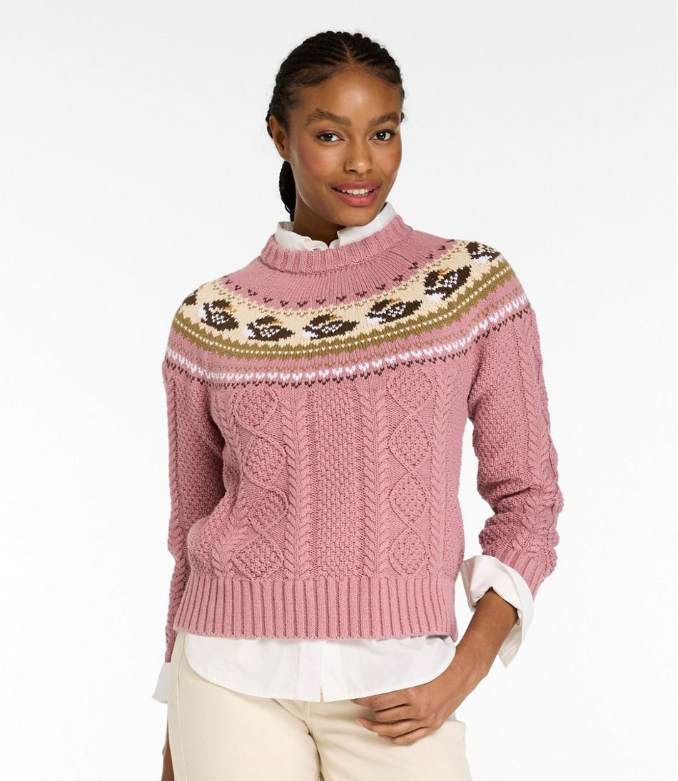 Women's Signature Cotton Fisherman Sweater, Crewneck Novelty | L.L.Bean on sale