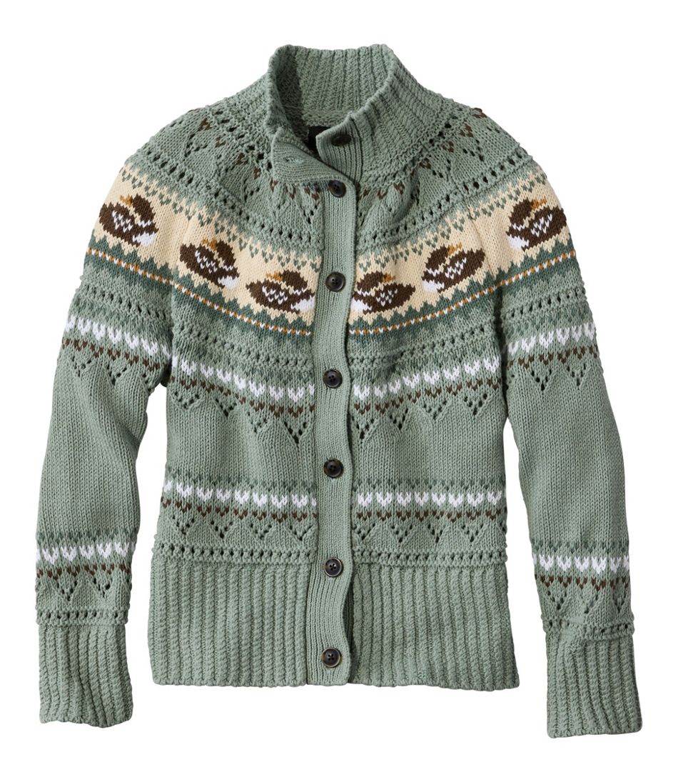 Women's Signature Cotton Fisherman Sweater, Short Cardigan Fair Isle | L.L.Bean online