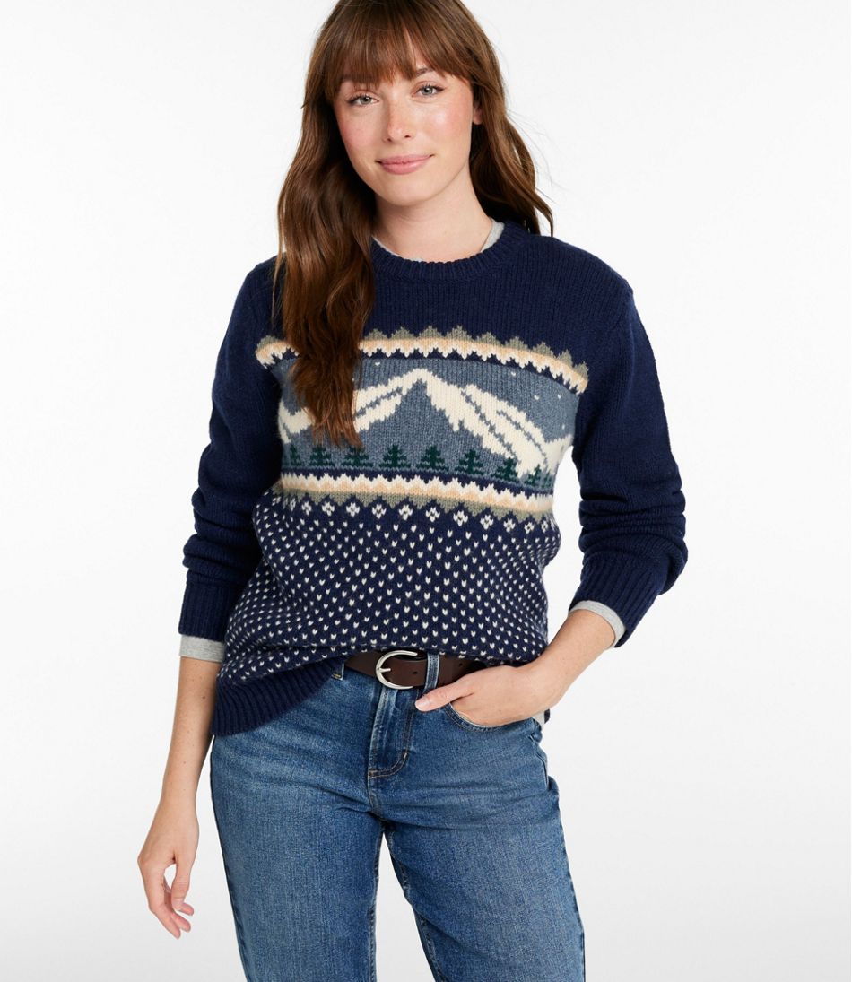 Women's Bean's Classic Ragg Wool Crewneck Intarsia Sweater | L.L.Bean for sale