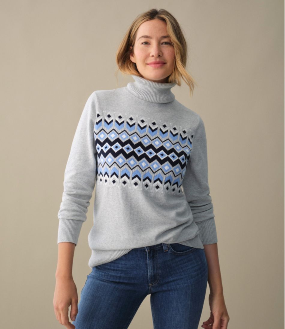 Women's Cotton/Cashmere Sweater, Turtleneck Intarsia | L.L.Bean for sale