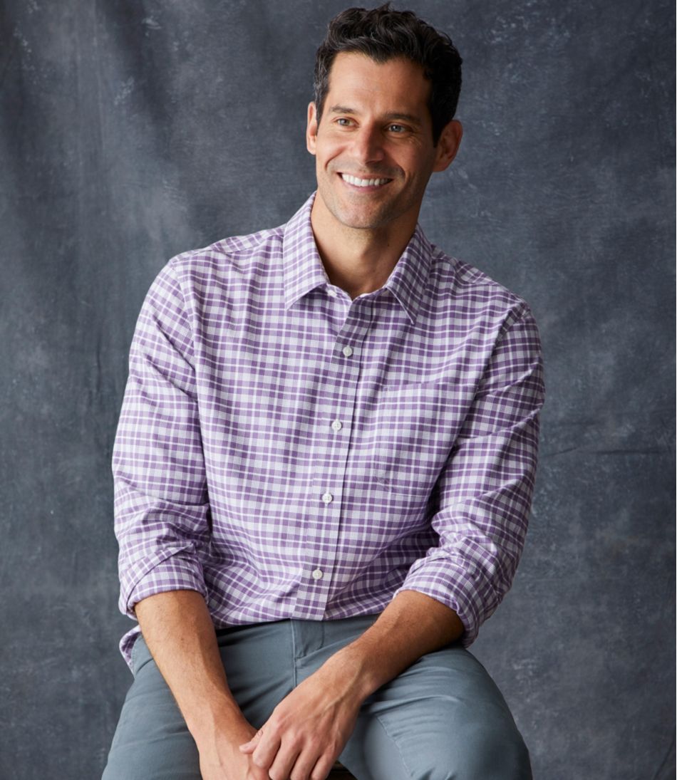 Men's Wrinkle-Free Ultrasoft Brushed Cotton Shirt, Long-Sleeve, Slightly Fitted Untucked Fit | L.L.Bean discount