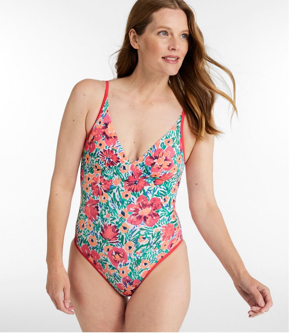 Women's Coastal Essentials Swimwear, V-Neck Tanksuit Print | L.L.Bean outlet