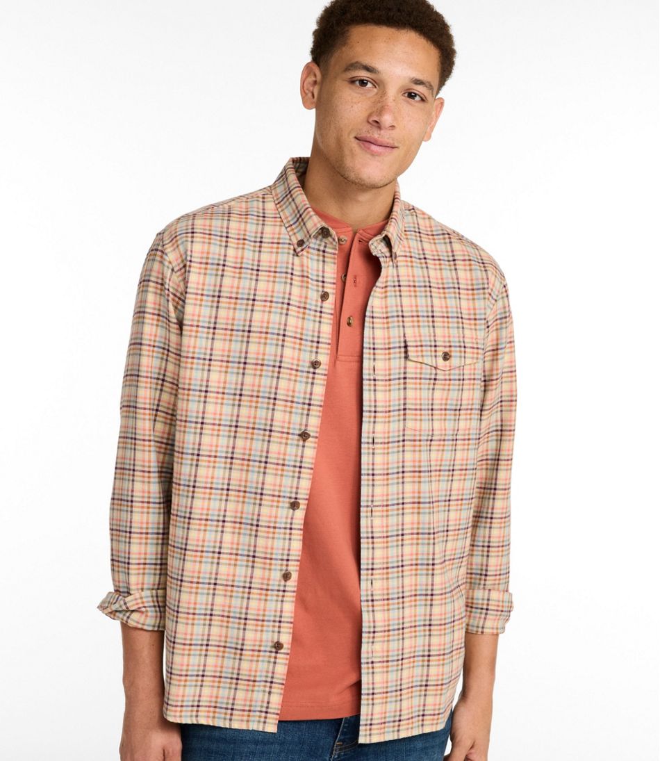 Men's Brushed Jaspé Twill Shirt, Plaid, Traditional Untucked Fit | L.L.Bean outlet